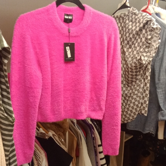 Katie J NYC Sweaters - Katie J NYC Hot Pink Fuzzy Crewneck Sweater